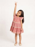 HOP Kids Girls Red Checkered Tiered Cotton Dress