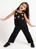 HOP Kids Girls Black Floral Appliqué Cotton Jumpsuit