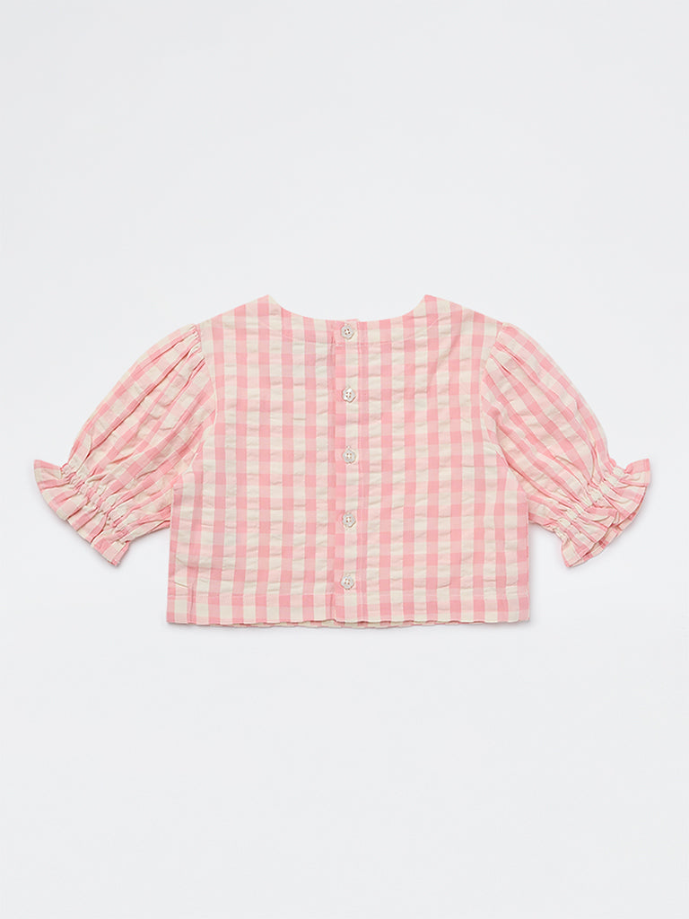 Utsa Kids Girls Pink Checkered Cotton Top - (2-8 yrs)