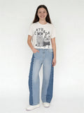 Girls Blue Colour-Blocked High-Rise Jeans