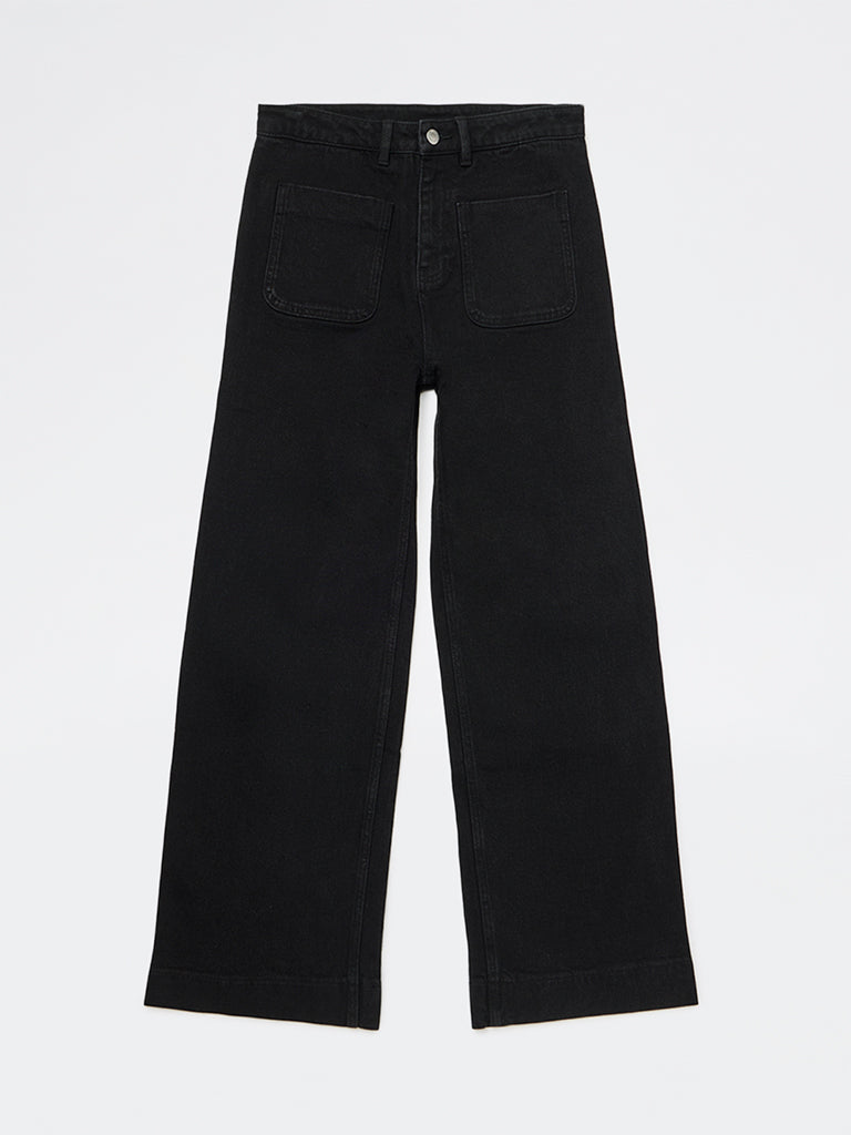 Girls Black Mid-Rise Relaxed-Fit Jeans