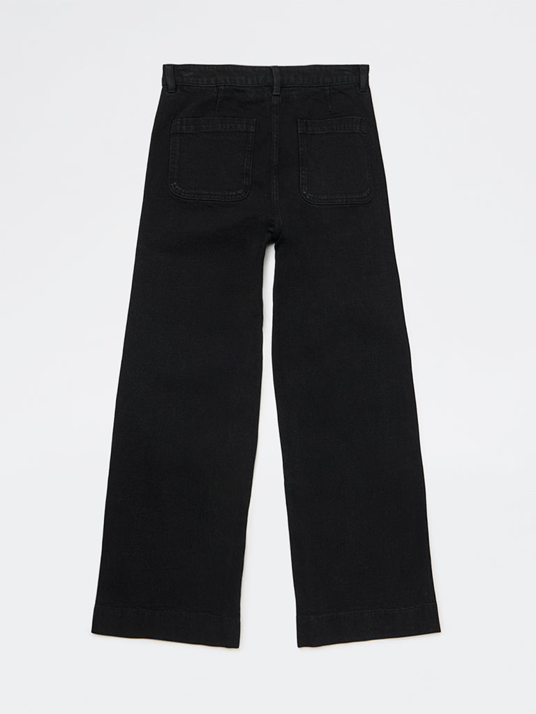 Girls Black Mid-Rise Relaxed-Fit Jeans
