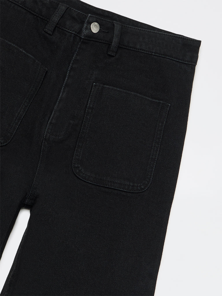Girls Black Mid-Rise Relaxed-Fit Jeans