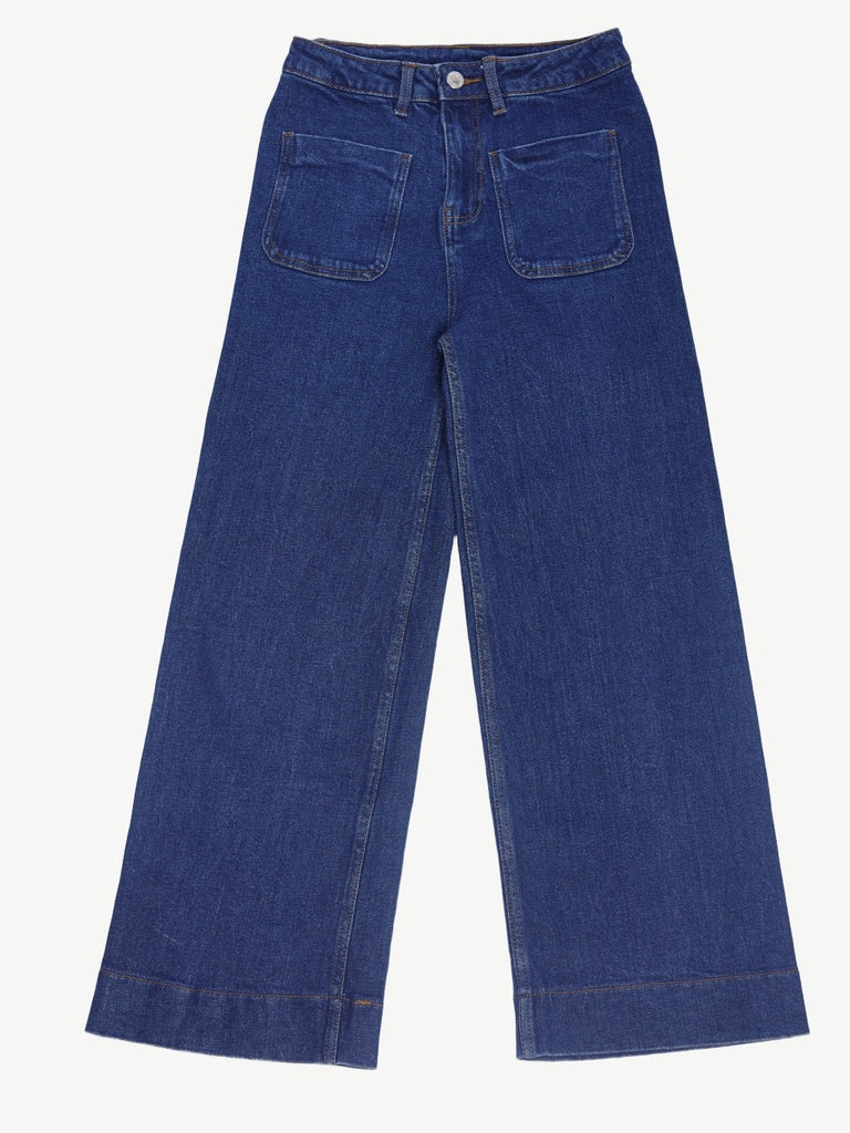Girls Dark Blue Wide Leg Jeans