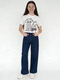 Girls Dark Blue Wide Leg Jeans