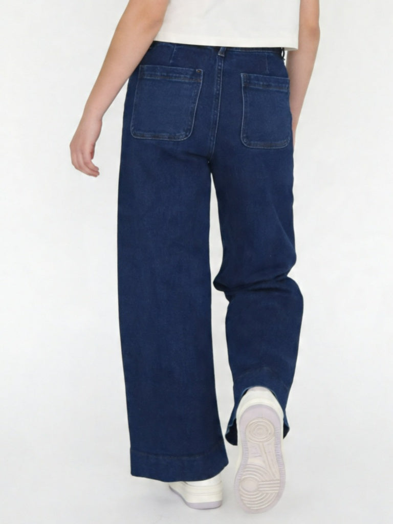 Girls Dark Blue Wide Leg Jeans