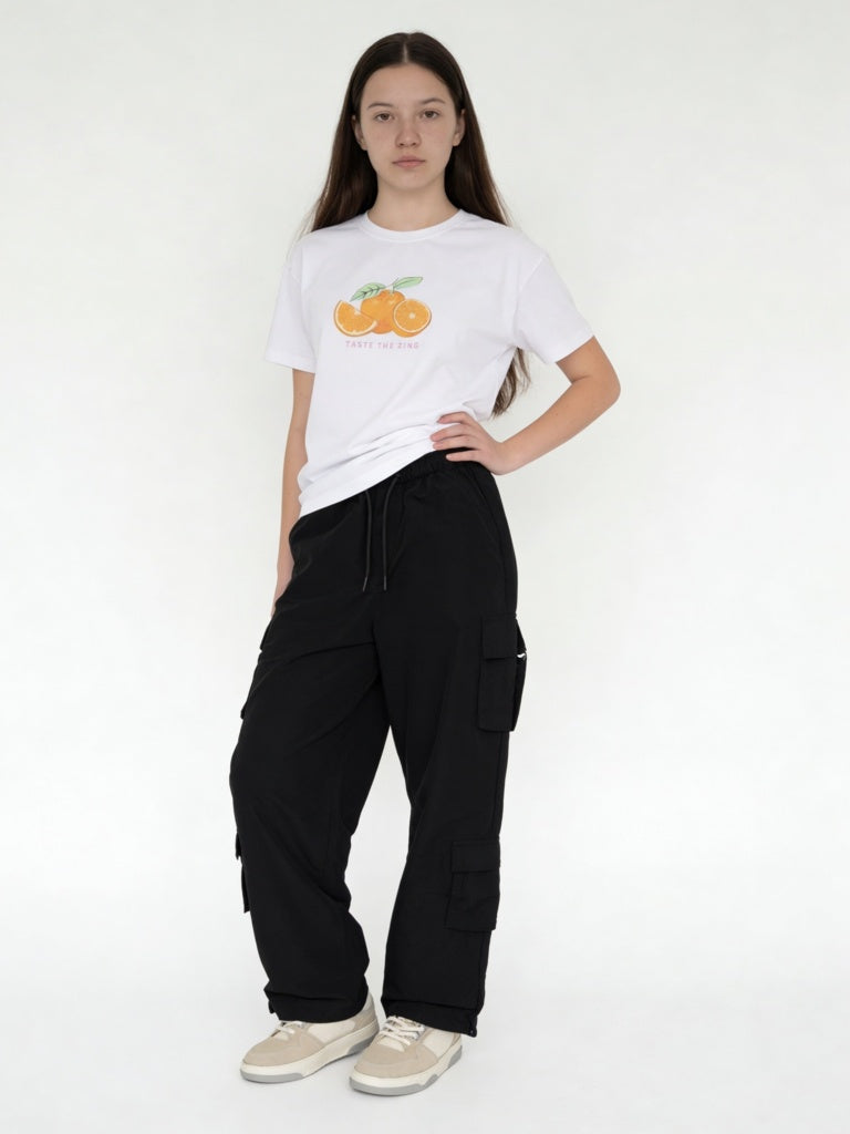 Girls Black High-Rise Cargo Pants