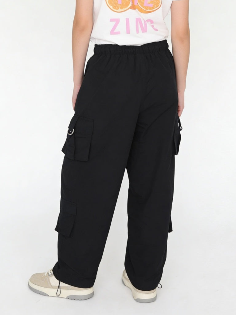 Girls Black High-Rise Cargo Pants