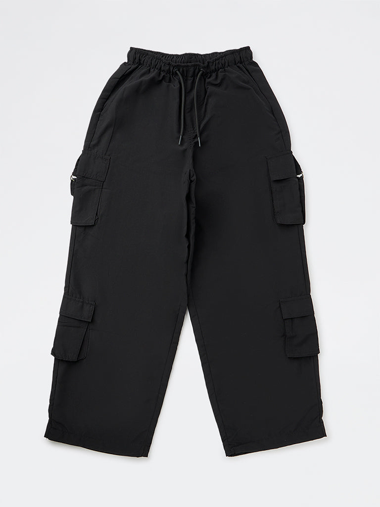 Girls Black High-Rise Cargo Pants