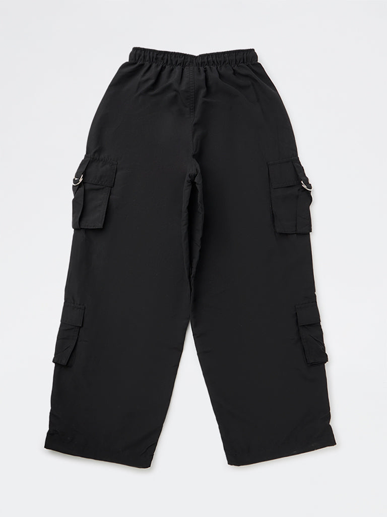 Girls Black High-Rise Cargo Pants