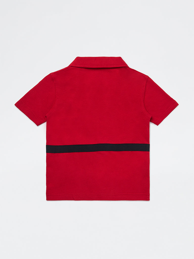 HOP Kids Boys Red Pouch Detailed Cotton T-Shirt