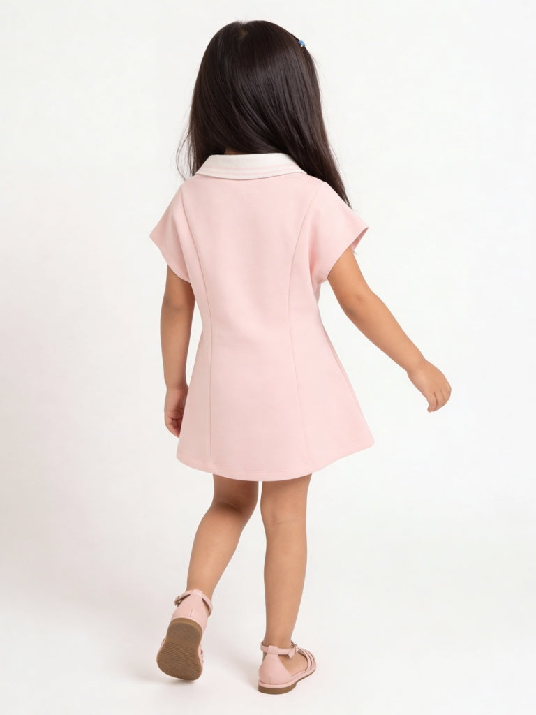 HOP Kids Girls Pink Embroidered Cotton-Blend A-Line Dress