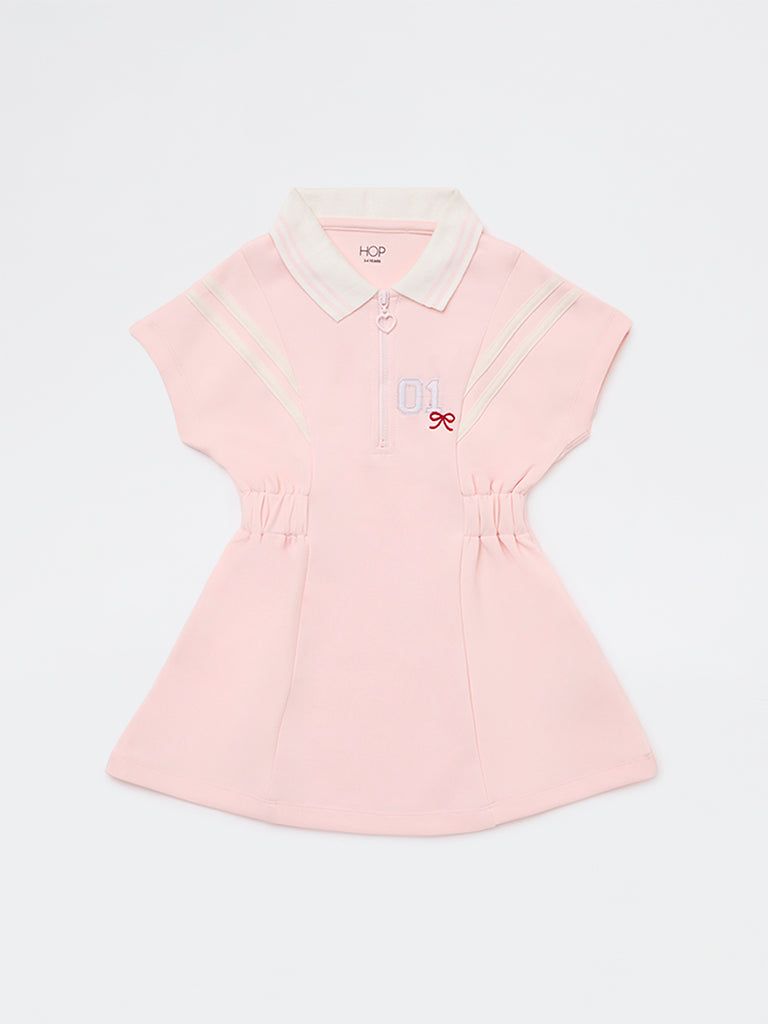 HOP Kids Girls Pink Embroidered Cotton-Blend A-Line Dress