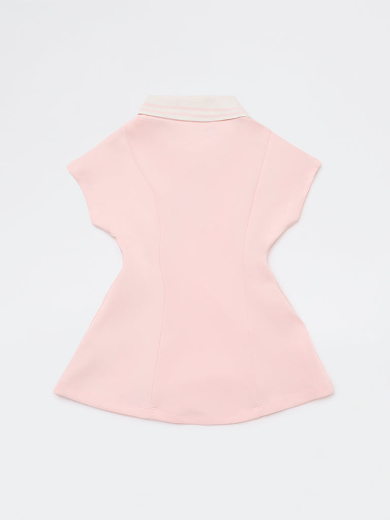 HOP Kids Girls Pink Embroidered Cotton-Blend A-Line Dress