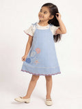 HOP Kids Girls Blue Embroidered Cotton Dress and T-Shirt Set