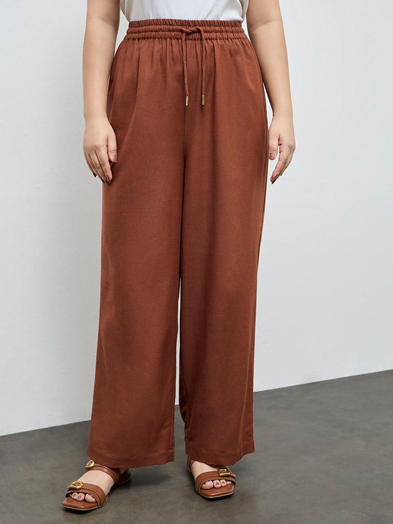 Gia Brown Solid High-Rise Pants