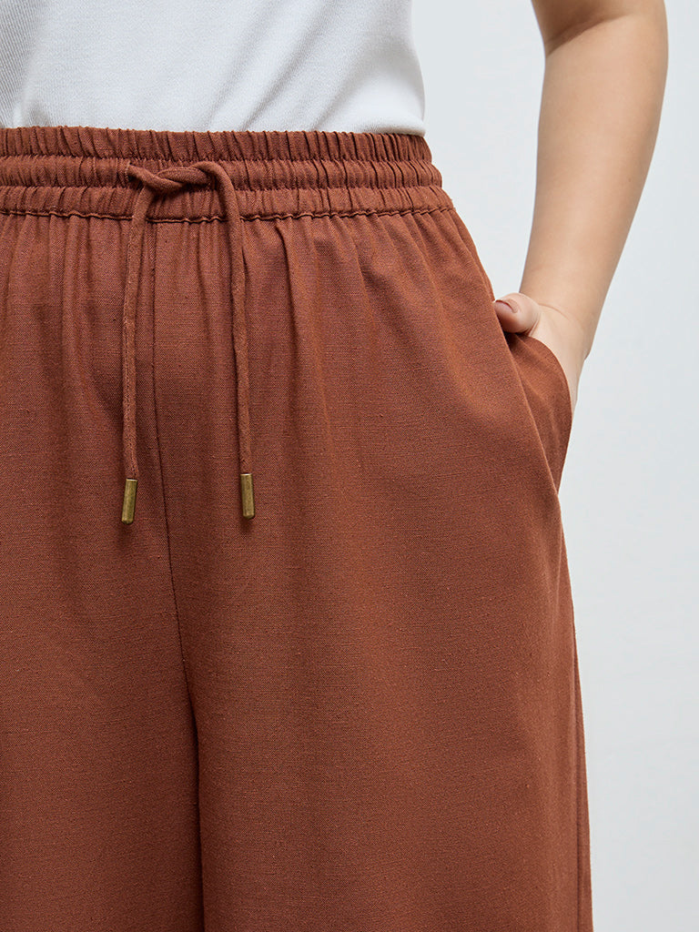 Gia Brown Solid High-Rise Pants