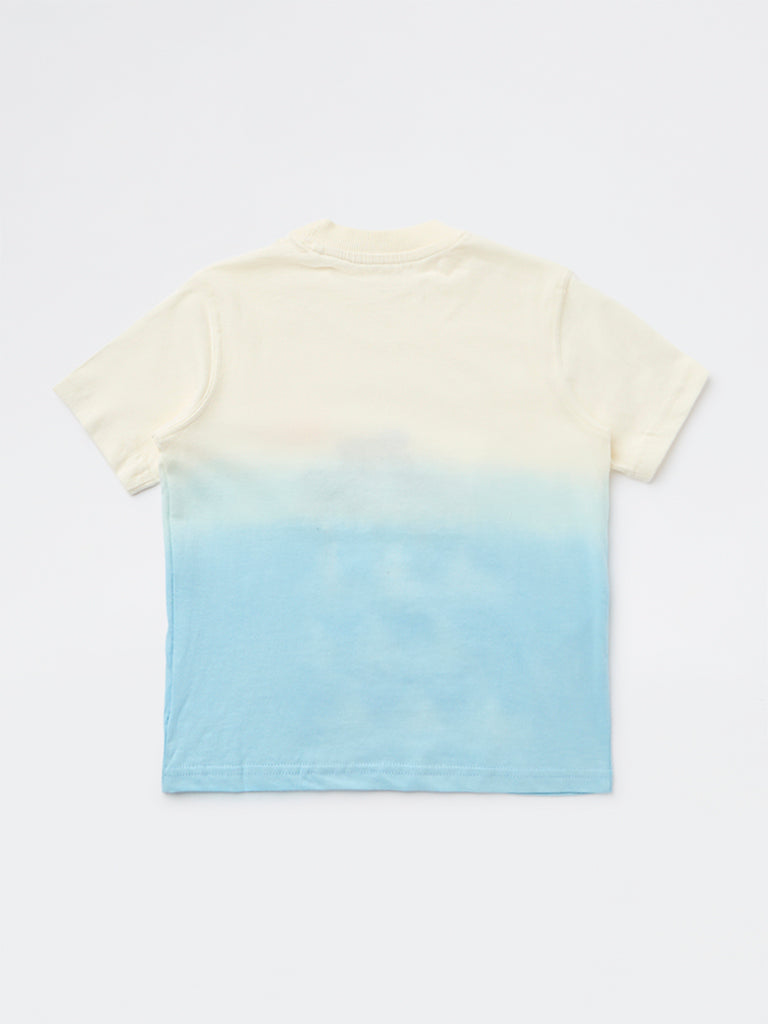 HOP Kids Boys Blue Tropical Printed Cotton T-Shirt
