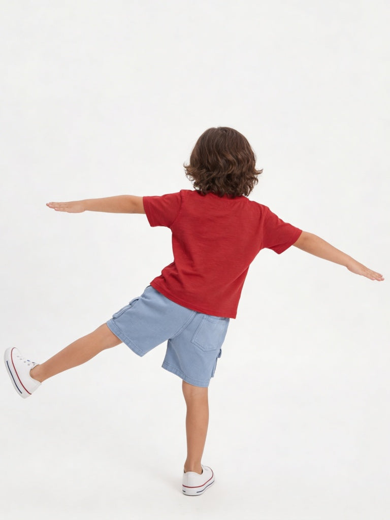 HOP Kids Boys Red Text-Printed Cotton T-Shirt