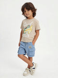 HOP Kids Boys Taupe Printed Cotton T-Shirt