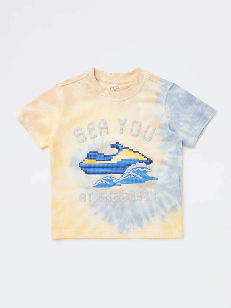HOP Kids Boys Yellow Tie-Dye Pattern Cotton T-Shirt