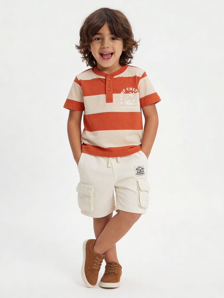 HOP Kids Boys Orange Colorblock Cotton T-Shirt