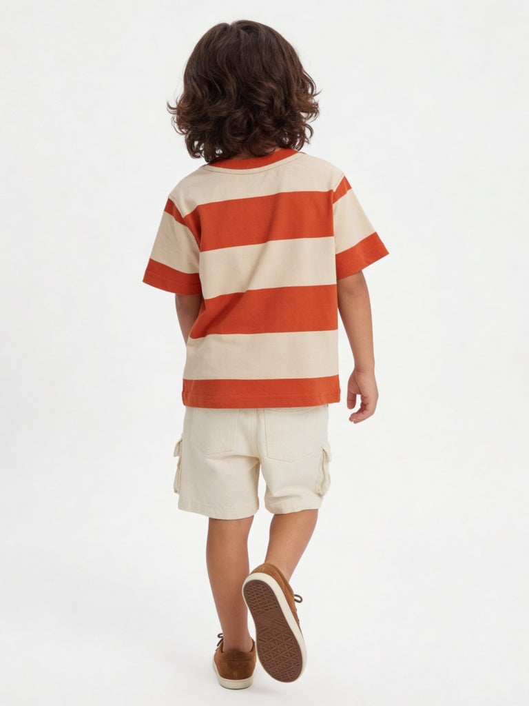 HOP Kids Boys Orange Colorblock Cotton T-Shirt