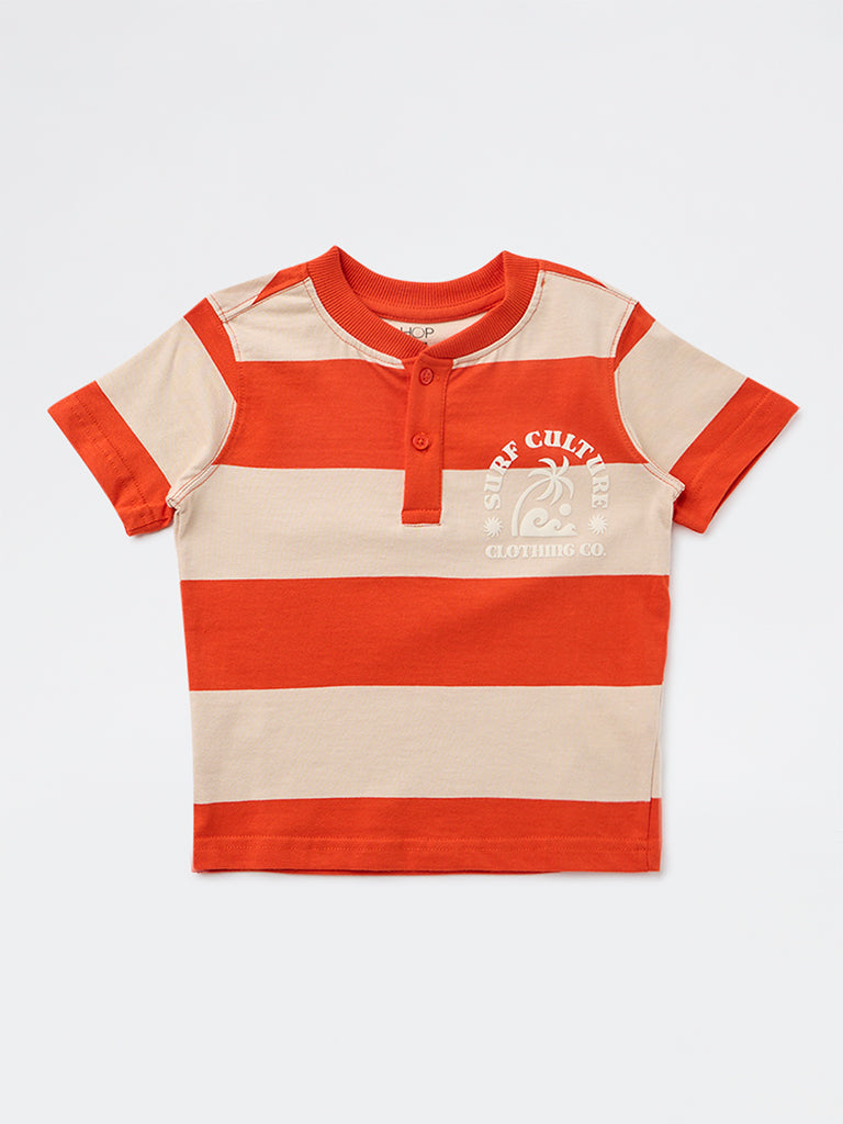 HOP Kids Boys Orange Colorblock Cotton T-Shirt