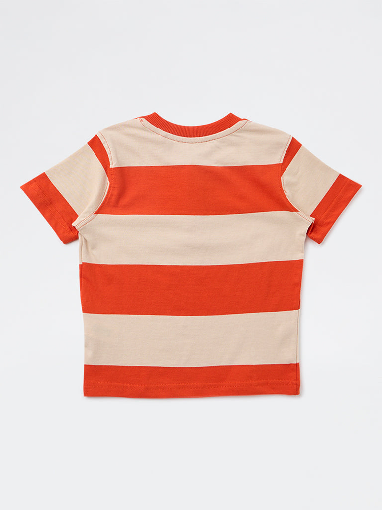 HOP Kids Boys Orange Colorblock Cotton T-Shirt