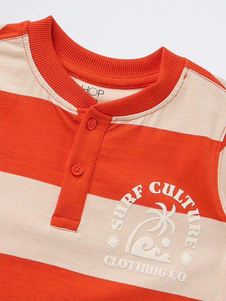 HOP Kids Boys Orange Colorblock Cotton T-Shirt