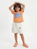 HOP Kids Boys Orange Text-Printed Cotton T-Shirt