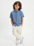 HOP Kids Boys Blue Embroidered Denim Shirt