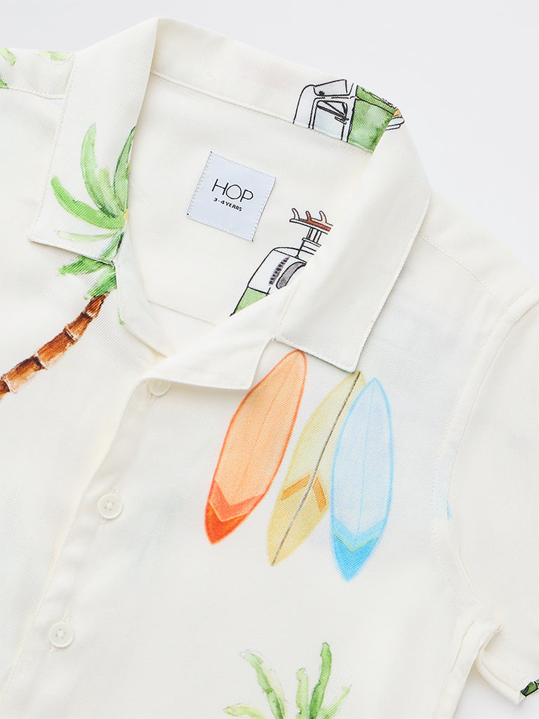 HOP Kids Boys Off White Tropical Printed Shirt