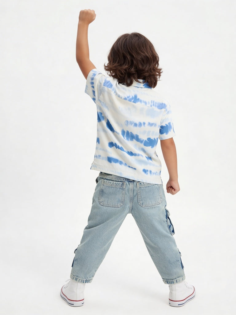 HOP Kids Boys White Tie-Dye Printed Shirt