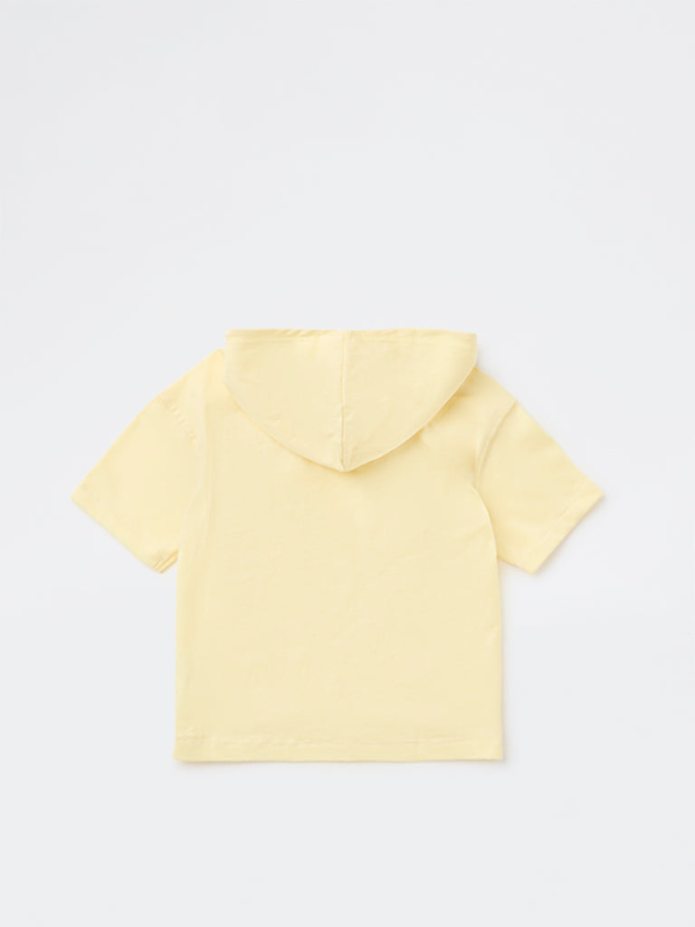 HOP Kids Boys Yellow Text Embossed Hooded Cotton T-Shirt
