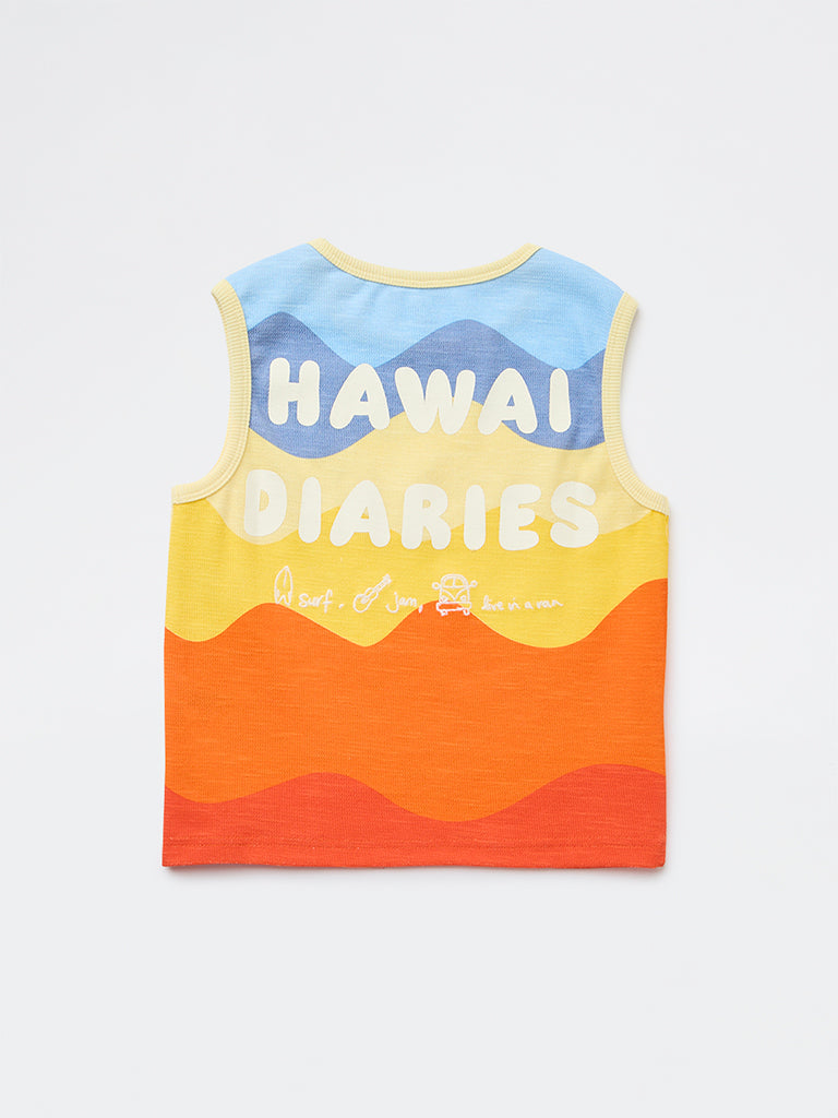 HOP Kids Boys Orange Printed Cotton T-Shirt