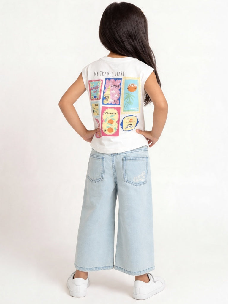 HOP Kids Girls Blue Floral High-Rise Relaxed-Fit Jeans