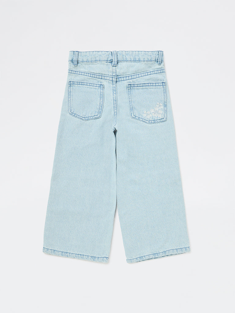 HOP Kids Girls Blue Floral High-Rise Relaxed-Fit Jeans