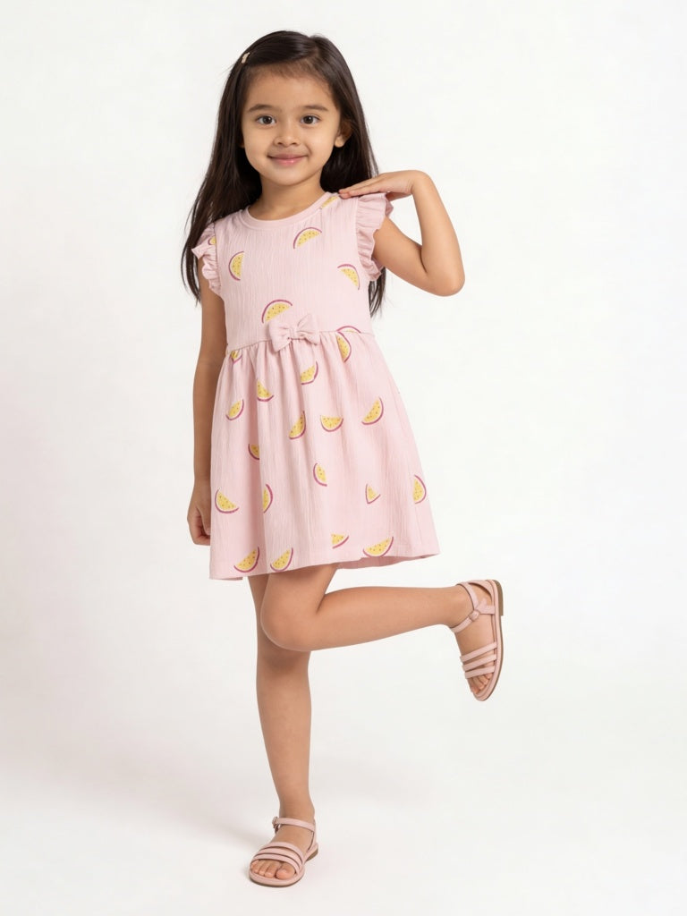 HOP Kids Girls Light Pink Printed A-Line Cotton-Blend Dress
