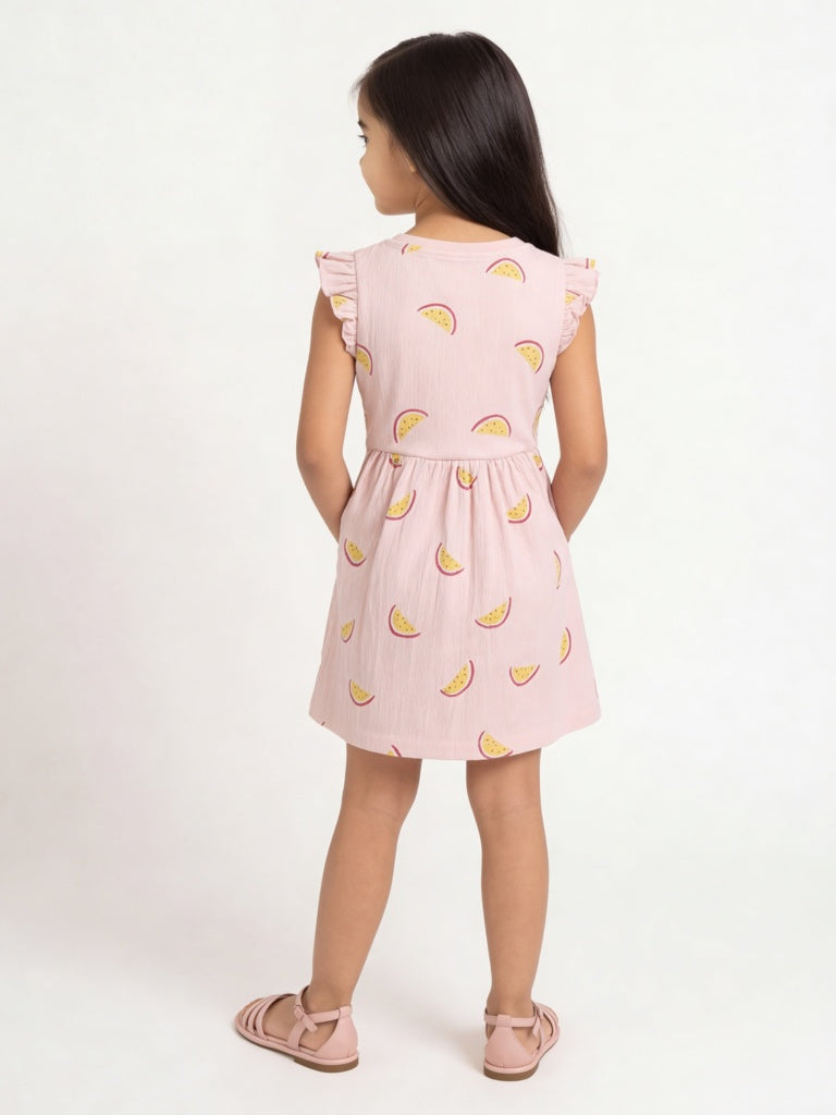 HOP Kids Girls Light Pink Printed A-Line Cotton-Blend Dress