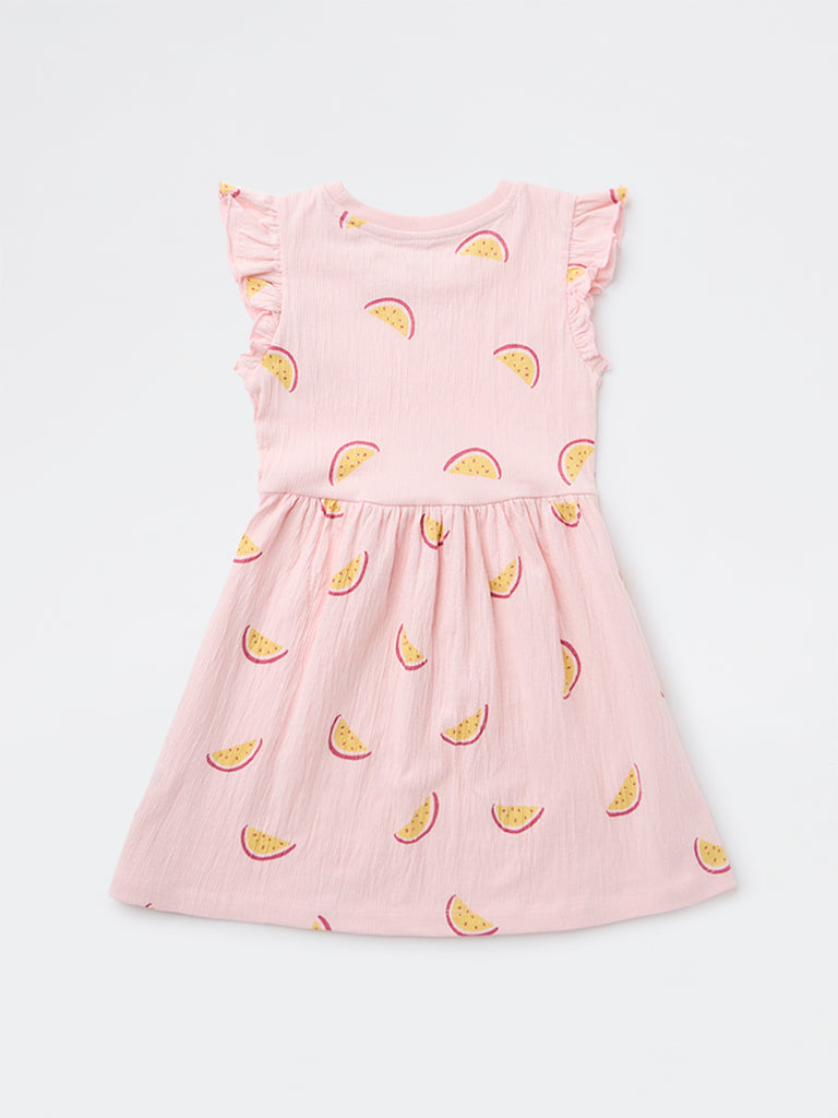 HOP Kids Girls Light Pink Printed A-Line Cotton-Blend Dress