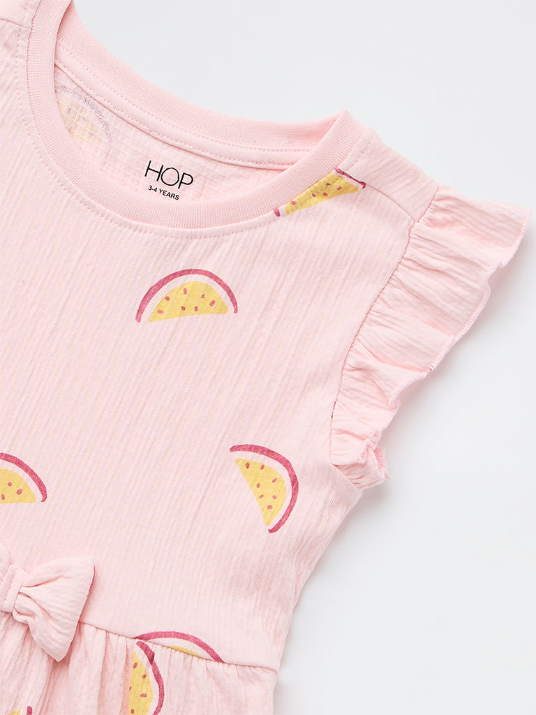 HOP Kids Girls Light Pink Printed A-Line Cotton-Blend Dress
