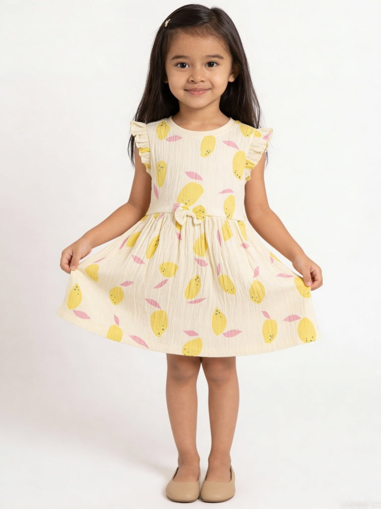 HOP Kids Girls Light Yellow Cotton-Blend A-Line Dress