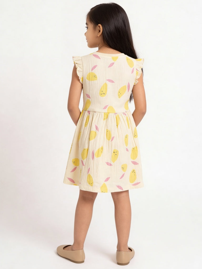 HOP Kids Girls Light Yellow Cotton-Blend A-Line Dress