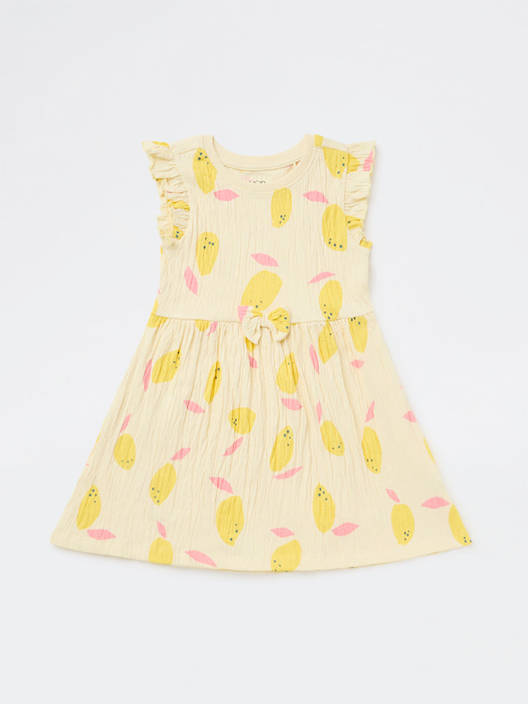 HOP Kids Girls Light Yellow Cotton-Blend A-Line Dress