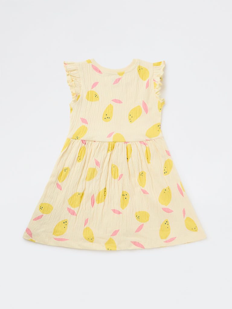 HOP Kids Girls Light Yellow Cotton-Blend A-Line Dress