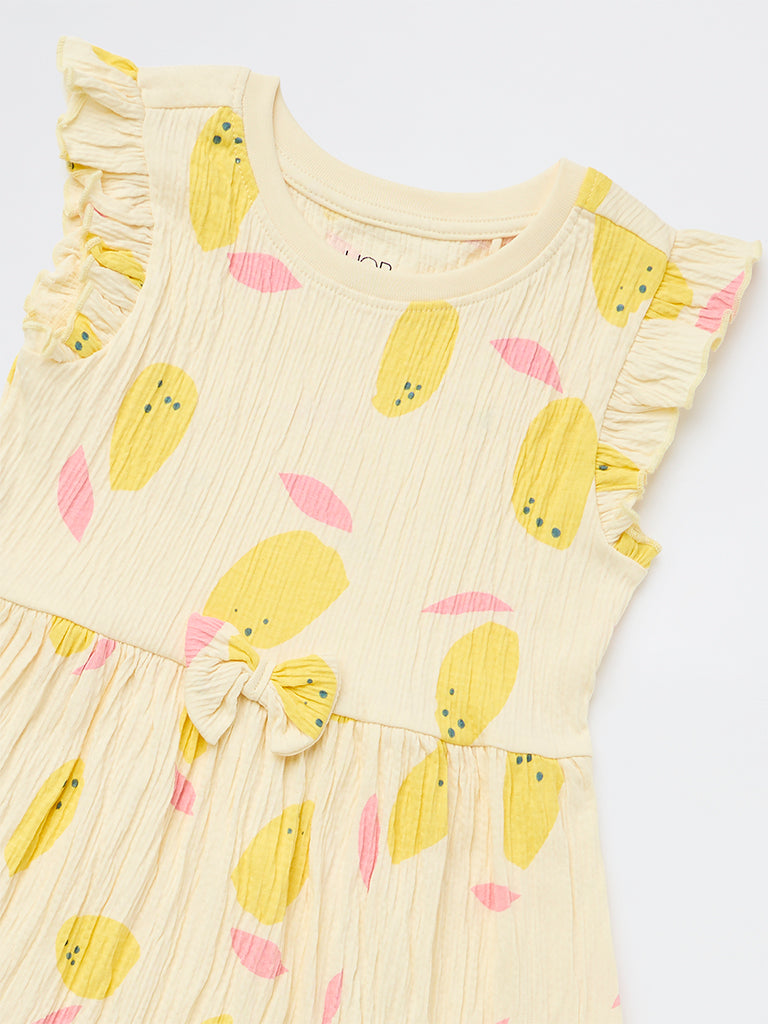 HOP Kids Girls Light Yellow Cotton-Blend A-Line Dress
