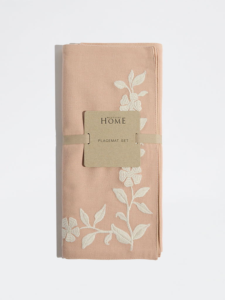 Westside Home Dusty Pink Floral Embroidered Placemats - (Set of 4)
