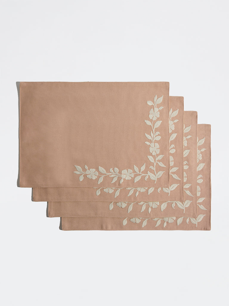 Westside Home Dusty Pink Floral Embroidered Placemats - (Set of 4)