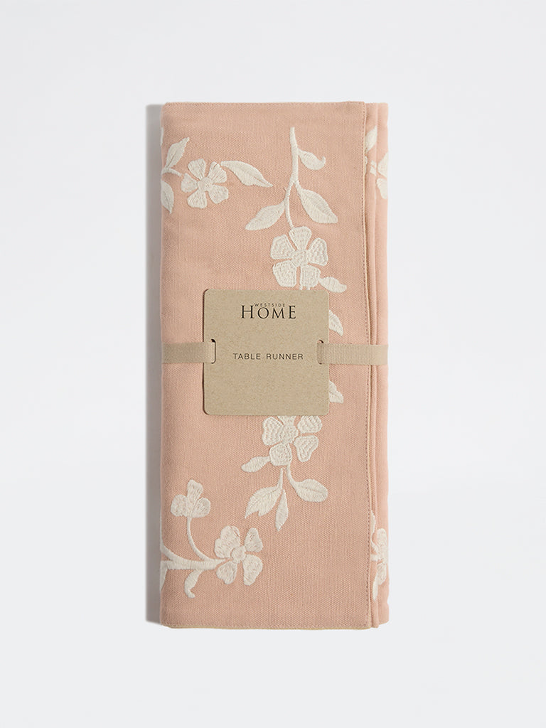 Westside Home Dusty Pink Floral Embroidered Table Runner